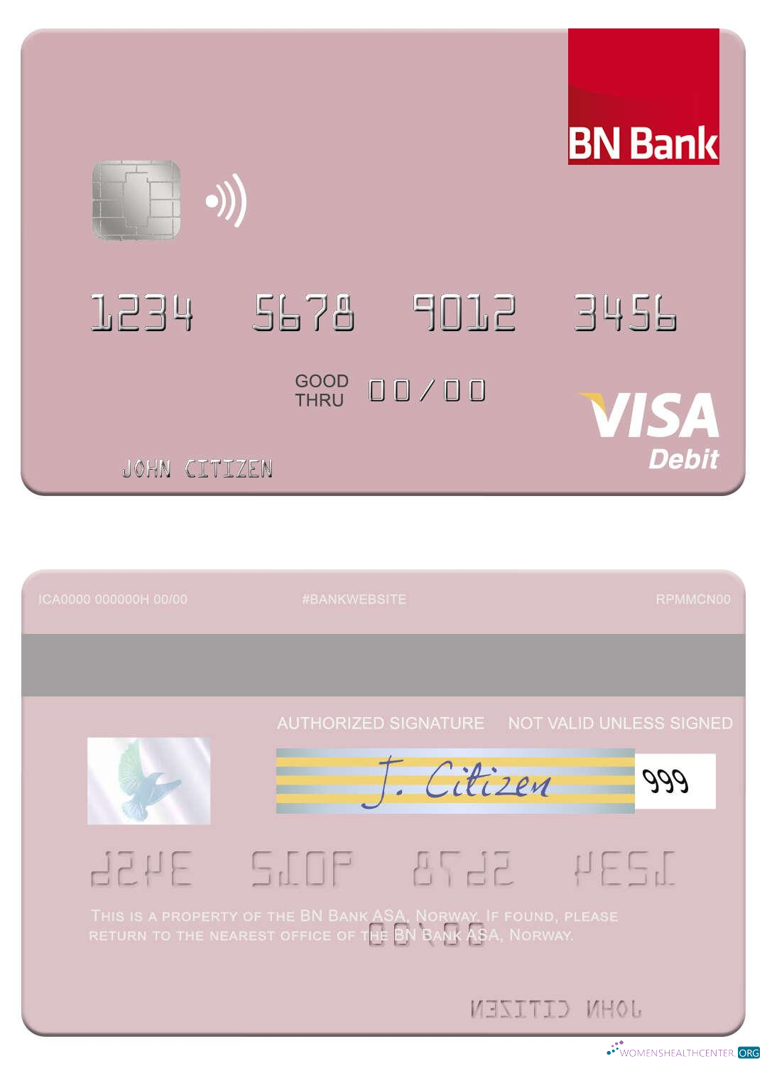 Download Norway BN Bank ASA visa debit card Photoshop template